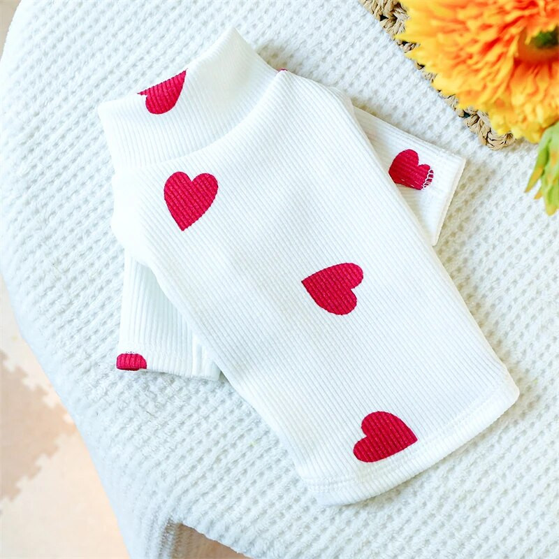 Elpojošs ar augstu apkakli mājdzīvnieku suņu apģērbs Pavasara rudens džemperis ar apakšu kaķiem Burvīgs sirds apdrukas Čivavas Jorkas suņa T krekls