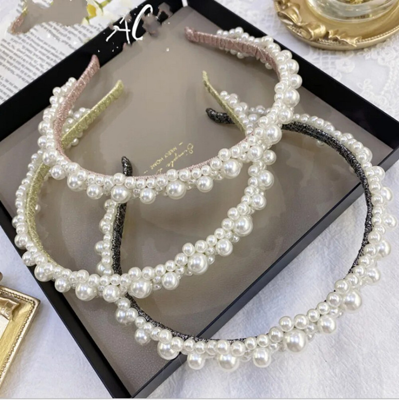 Modes matu aksesuāri sieviešu pērļu galvas lente princese ziedu neslīdoši matu lentes galvassegas mežonīgi jauki meitenes matu lente galvassegas