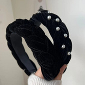 Νέο χρώμα Velvet Pearl Twist Braid Hair Hoop Γυναικείο ρετρό λούσιμο προσώπου φουρκέτα Μόδα μαργαριτάρι Hairband Αξεσουάρ μαλλιών