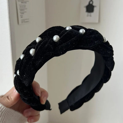 Νέο χρώμα Velvet Pearl Twist Braid Hair Hoop Γυναικείο ρετρό λούσιμο προσώπου φουρκέτα Μόδα μαργαριτάρι Hairband Αξεσουάρ μαλλιών