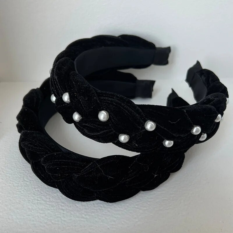 Νέο χρώμα Velvet Pearl Twist Braid Hair Hoop Γυναικείο ρετρό λούσιμο προσώπου φουρκέτα Μόδα μαργαριτάρι Hairband Αξεσουάρ μαλλιών