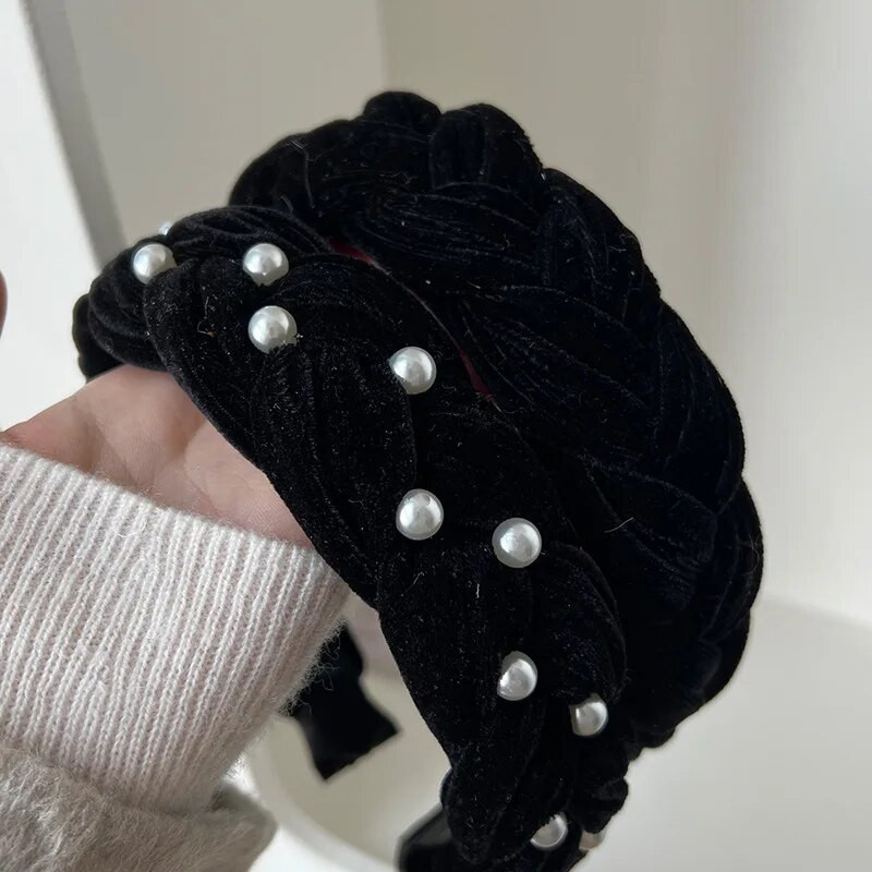 Νέο χρώμα Velvet Pearl Twist Braid Hair Hoop Γυναικείο ρετρό λούσιμο προσώπου φουρκέτα Μόδα μαργαριτάρι Hairband Αξεσουάρ μαλλιών