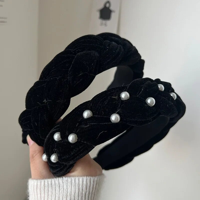 Νέο χρώμα Velvet Pearl Twist Braid Hair Hoop Γυναικείο ρετρό λούσιμο προσώπου φουρκέτα Μόδα μαργαριτάρι Hairband Αξεσουάρ μαλλιών
