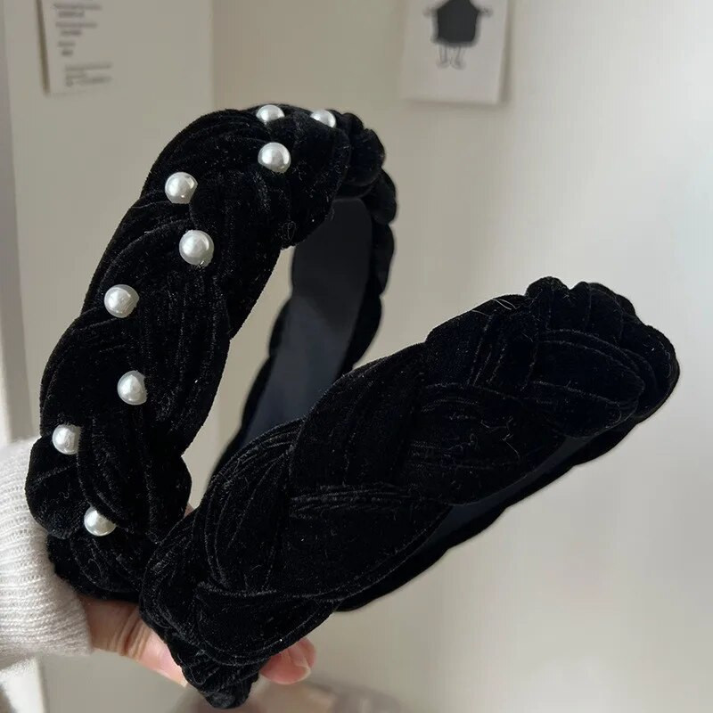 Νέο χρώμα Velvet Pearl Twist Braid Hair Hoop Γυναικείο ρετρό λούσιμο προσώπου φουρκέτα Μόδα μαργαριτάρι Hairband Αξεσουάρ μαλλιών