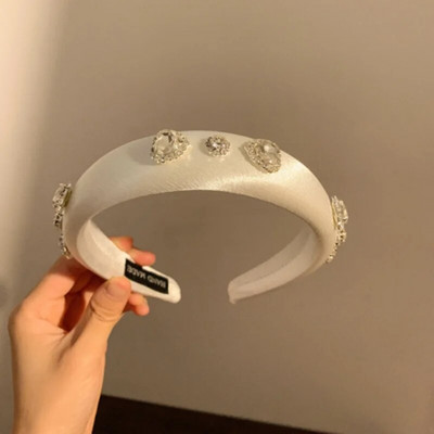 Nova ružičasta djevojka ~ Love Rhinestone satenska traka za kosu Široka bočna visoka lubanja Svestrana slatka traka za glavu 2023 Korejski ukras za kosu