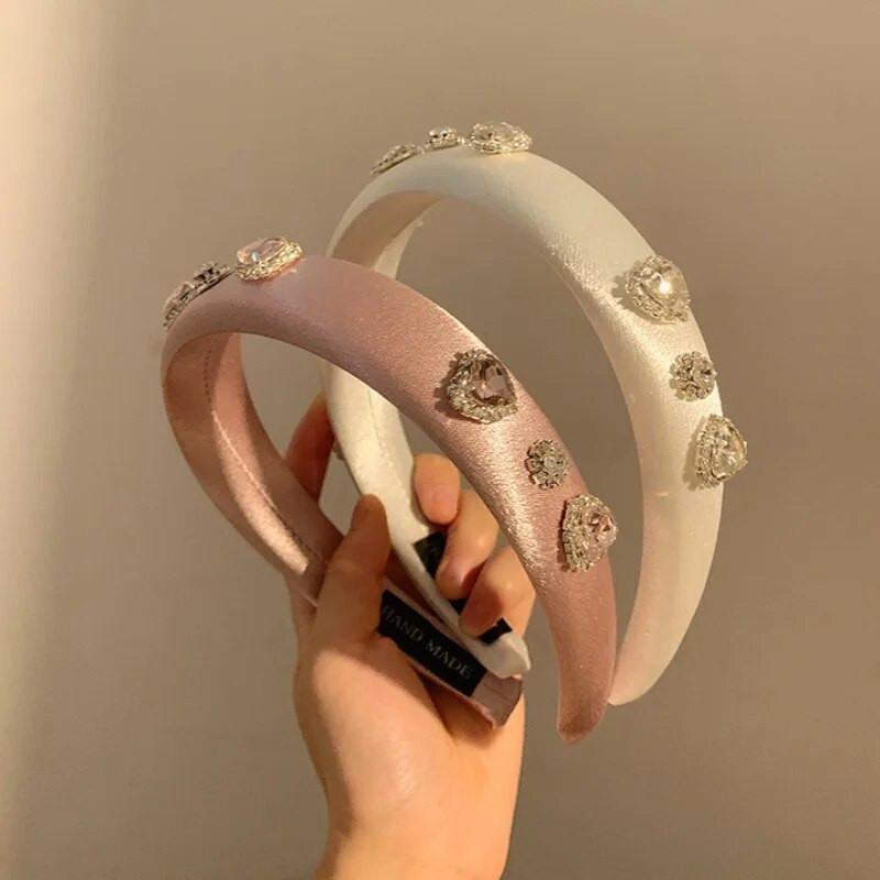 Nova ružičasta djevojka ~ Love Rhinestone satenska traka za kosu Široka bočna visoka lubanja Svestrana slatka traka za glavu 2023 Korejski ukras za kosu