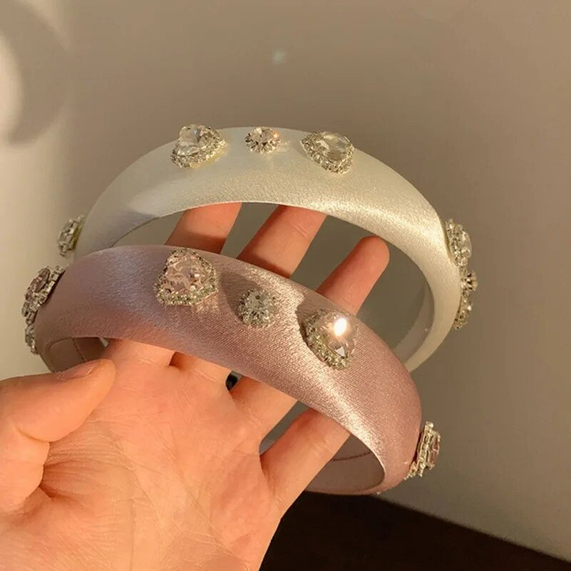Nova ružičasta djevojka ~ Love Rhinestone satenska traka za kosu Široka bočna visoka lubanja Svestrana slatka traka za glavu 2023 Korejski ukras za kosu