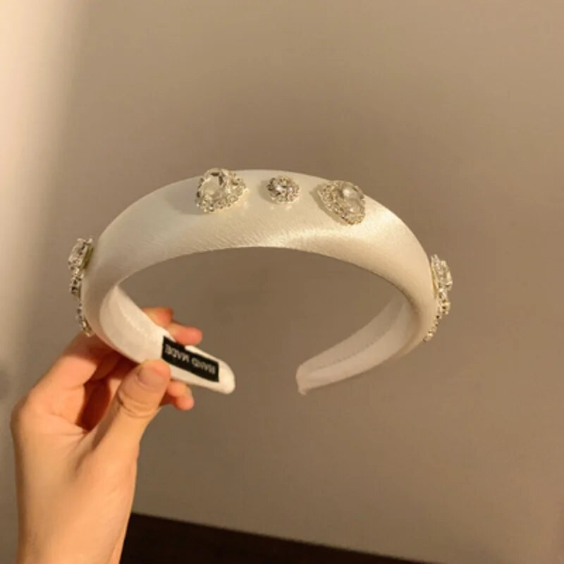 Nova ružičasta djevojka ~ Love Rhinestone satenska traka za kosu Široka bočna visoka lubanja Svestrana slatka traka za glavu 2023 Korejski ukras za kosu