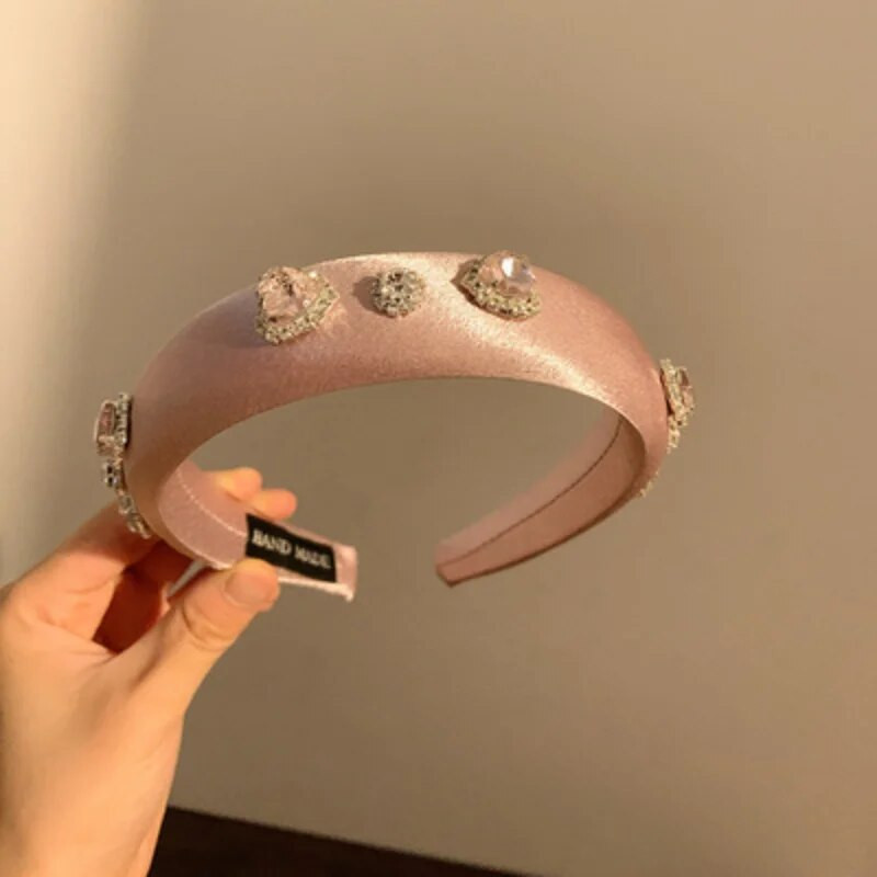 Nova ružičasta djevojka ~ Love Rhinestone satenska traka za kosu Široka bočna visoka lubanja Svestrana slatka traka za glavu 2023 Korejski ukras za kosu