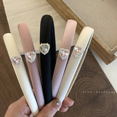 Σχήμα καρδιάς στρας Headband Atmosphere Pink Satin High Skull Top με φαρδιά άκρα φουρκέτα στολίδια για τα μαλλιά Γυναικεία