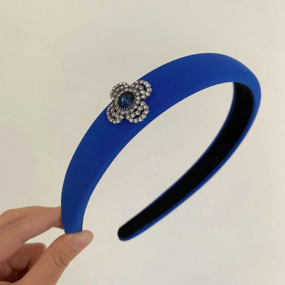 Korejiešu stila vienkārša sapņaini zila galvas saite ar plānām malām ar rombiem iestrādāta eleganta augsta galvaskausa matu stīpa, sūkļa matu sprādzes galvassega