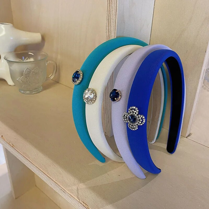 Korejiešu stila vienkārša sapņaini zila galvas saite ar plānām malām ar rombiem iestrādāta eleganta augsta galvaskausa matu stīpa, sūkļa matu sprādzes galvassega