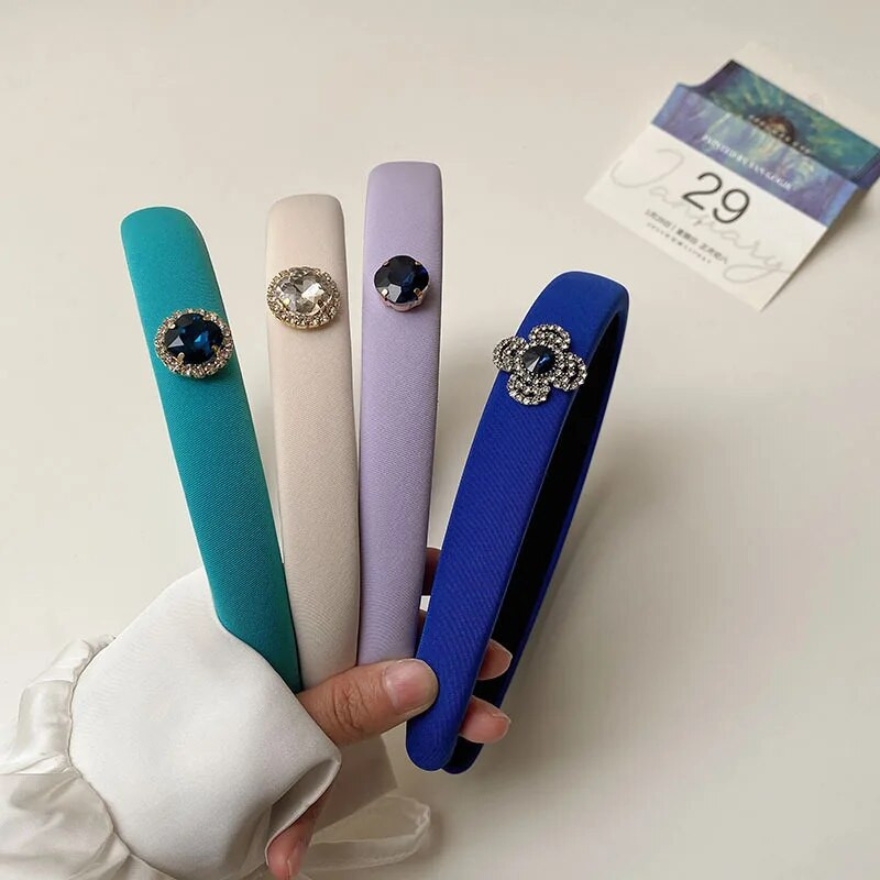 Korejiešu stila vienkārša sapņaini zila galvas saite ar plānām malām ar rombiem iestrādāta eleganta augsta galvaskausa matu stīpa, sūkļa matu sprādzes galvassega