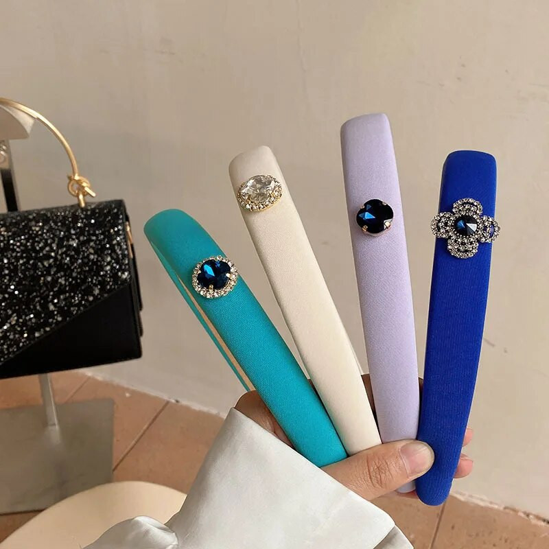 Korejiešu stila vienkārša sapņaini zila galvas saite ar plānām malām ar rombiem iestrādāta eleganta augsta galvaskausa matu stīpa, sūkļa matu sprādzes galvassega