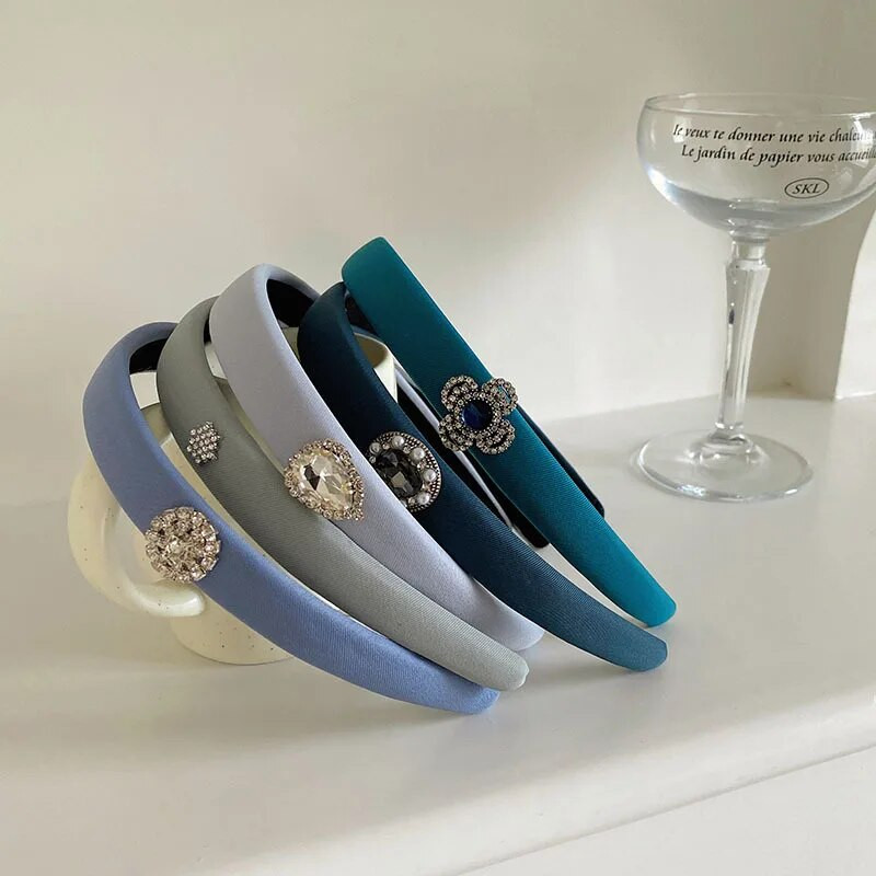 Korejiešu stila, vienkāršas jaunas plānas malas ar augstu galvaskausu matu stīpa dimanta sniegpārsliņa sūklis galvas saite zila pelēka matu sprādze galvassega sievietēm