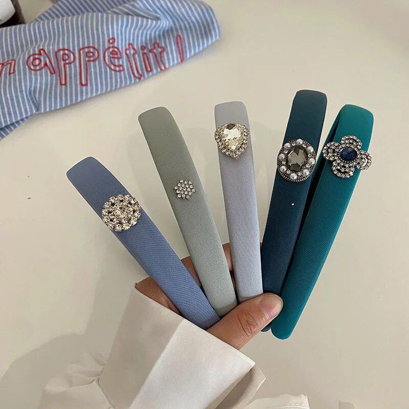 Korejiešu stila, vienkāršas jaunas plānas malas ar augstu galvaskausu matu stīpa dimanta sniegpārsliņa sūklis galvas saite zila pelēka matu sprādze galvassega sievietēm