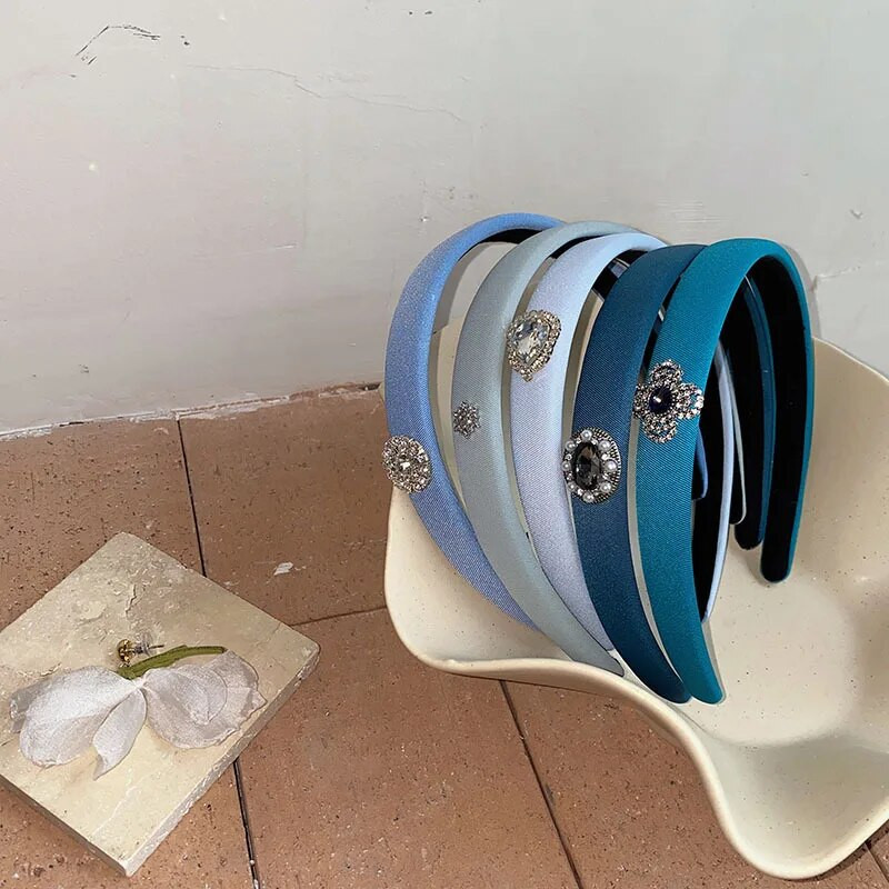 Korejiešu stila, vienkāršas jaunas plānas malas ar augstu galvaskausu matu stīpa dimanta sniegpārsliņa sūklis galvas saite zila pelēka matu sprādze galvassega sievietēm