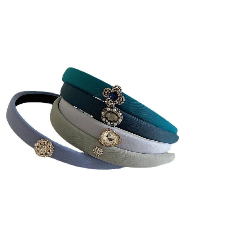 Korejiešu stila, vienkāršas jaunas plānas malas ar augstu galvaskausu matu stīpa dimanta sniegpārsliņa sūklis galvas saite zila pelēka matu sprādze galvassega sievietēm