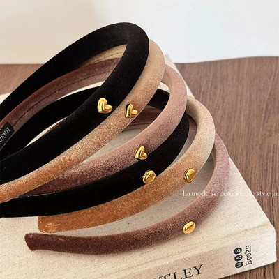 Velvet Gold Love Bean Hair Hoop Tight Edition Slim Autumn Winter Anti-slip Head Hoop High Head Top Vintage HairClip Аксесоари