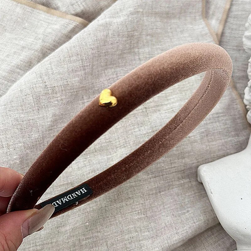 Velvet Gold Love Bean matu stīpa šaurs izdevums Slim rudens ziemas pretslīdēšanas galvas stīpa Augsta galva Top Vintage matu sprādzes aksesuāri