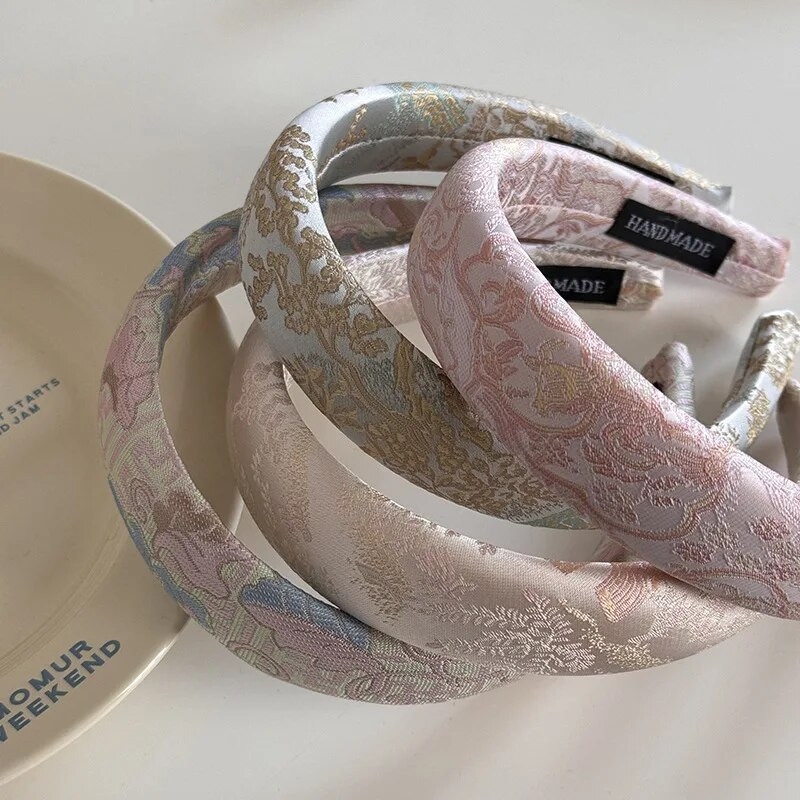 Nova kineska traka za glavu s vezom Ženska žakard traka za glavu u kineskom stilu Elegantni obruč za kosu Visoka gumica za kosu s lubanjom Vintage Pokrivala za glavu