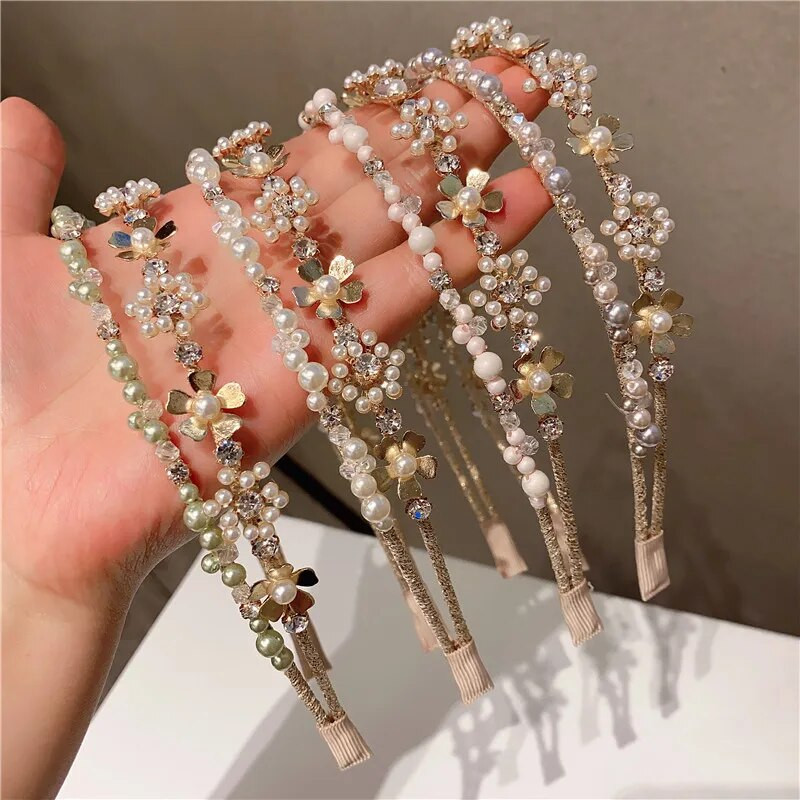 Bohemian Ethnic Pearl Flower Handmade Headbands Hairbands για γυναίκες Αξεσουάρ μαλλιών για κορίτσια