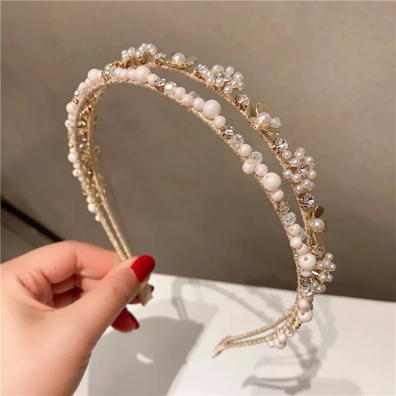Bohemian Ethnic Pearl Flower Handmade Headbands Hairbands για γυναίκες Αξεσουάρ μαλλιών για κορίτσια