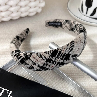 Rudens/ziemas jauna melnbalta rūtainā galvas saite Sūkļa plata matu lente sievietei, meitenei Eleganta matu stīpa Modes matu aksesuāri