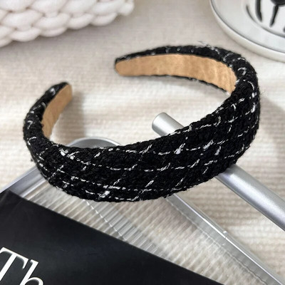 Rudens/ziemas jauna melnbalta rūtainā galvas saite Sūkļa plata matu lente sievietei, meitenei Eleganta matu stīpa Modes matu aksesuāri