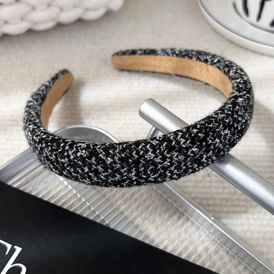 Rudens/ziemas jauna melnbalta rūtainā galvas saite Sūkļa plata matu lente sievietei, meitenei Eleganta matu stīpa Modes matu aksesuāri