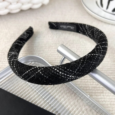 Rudens/ziemas jauna melnbalta rūtainā galvas saite Sūkļa plata matu lente sievietei, meitenei Eleganta matu stīpa Modes matu aksesuāri