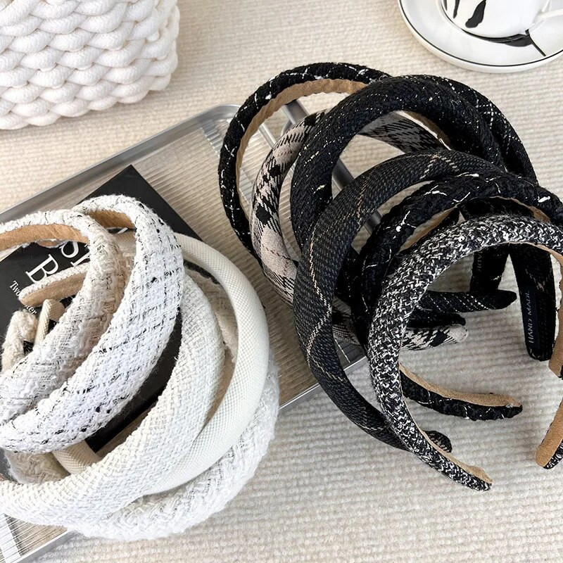 Rudens/ziemas jauna melnbalta rūtainā galvas saite Sūkļa plata matu lente sievietei, meitenei Eleganta matu stīpa Modes matu aksesuāri