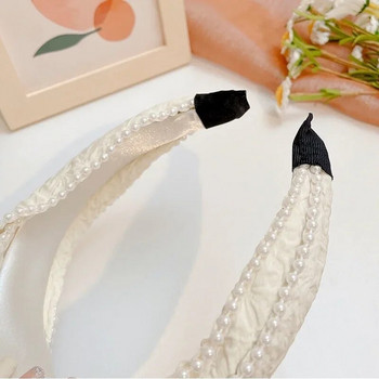 Ленти за коса за жени Корейски стил Гъба с широка периферия Бяла лента за глава Модна елегантна лента за коса