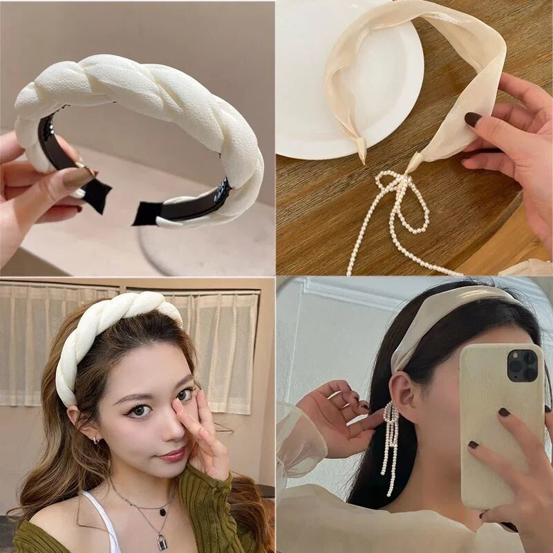 Gumice za kosu za žene korejskog stila, spužvasta bijela traka za glavu širokog oboda, modna, elegantna gumica za kosu