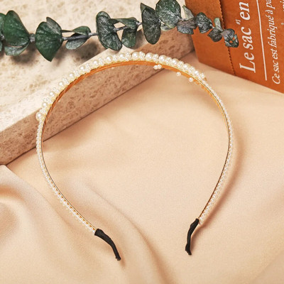 Jaunas sieviešu elegantas pilnas pērles Vienkāršas matu lentes Saldas galvas lentes Matu stīpas Turētājs Ornaments Galvas lente Sieviešu modes matu aksesuāri