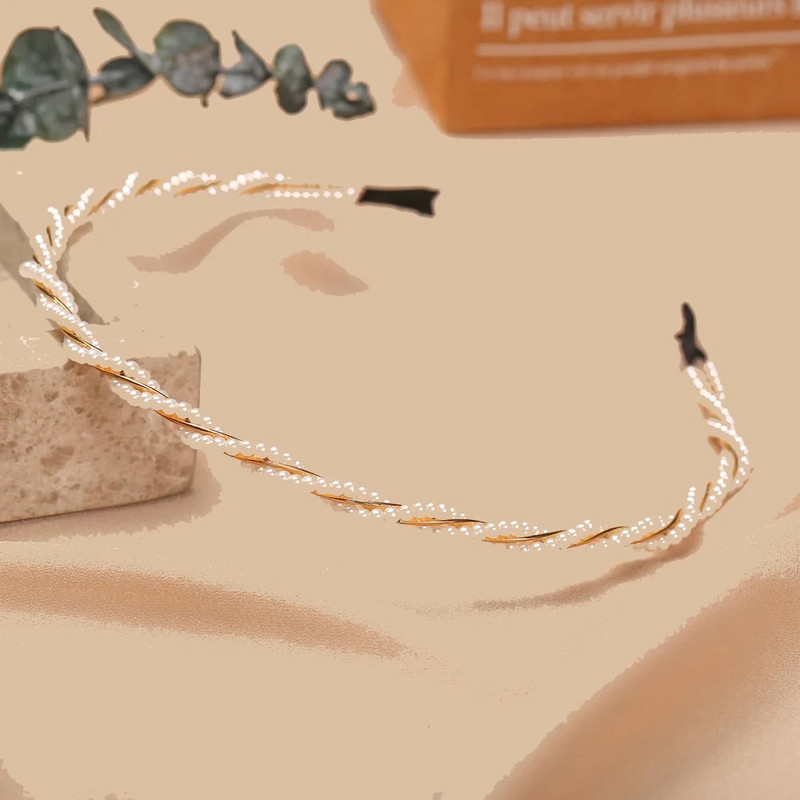 Jaunas sieviešu elegantas pilnas pērles Vienkāršas matu lentes Saldas galvas lentes Matu stīpas Turētājs Ornaments Galvas lente Sieviešu modes matu aksesuāri