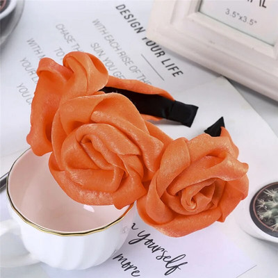 Γυναικεία κορίτσια Μεταξωτό σατέν τριαντάφυλλο λουλούδι Κορδέλα κεφαλής Αξεσουάρ μαλλιών για ενήλικες Hair Jewley