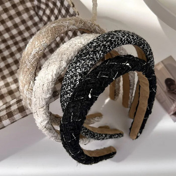 Retro New Lattice Tweed Headbands for Women Ταμπεραμέντο Κορδέλες μαλλιών Συμπαγές σφουγγαράκι για τα μαλλιά φθινοπωρινό χειμερινό αξεσουάρ μαλλιών