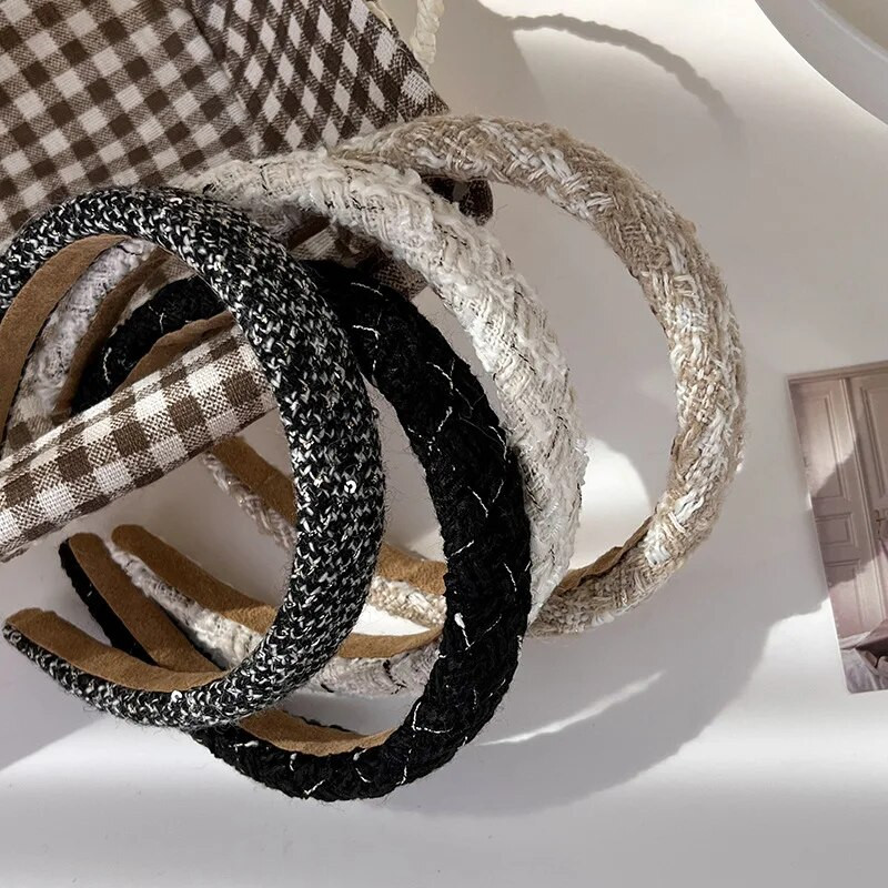 Retro New Lattice Tweed Headbands for Women Ταμπεραμέντο Κορδέλες μαλλιών Συμπαγές σφουγγαράκι για τα μαλλιά φθινοπωρινό χειμερινό αξεσουάρ μαλλιών