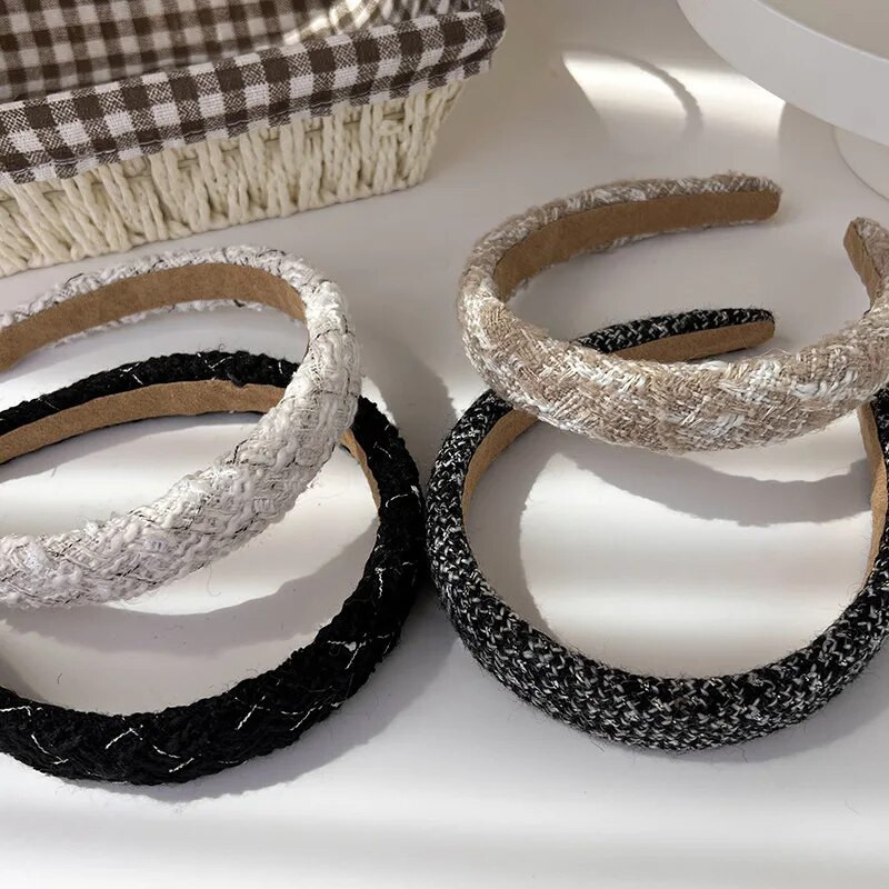 Retro New Lattice Tweed Headbands for Women Ταμπεραμέντο Κορδέλες μαλλιών Συμπαγές σφουγγαράκι για τα μαλλιά φθινοπωρινό χειμερινό αξεσουάρ μαλλιών