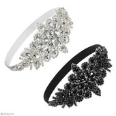 Vintage fekete strasszos fejpánt party gyöngyök flitterrel díszített 20-as évek fejdísz 1920-as évek Gatsby füles fejpánt női fejdísz