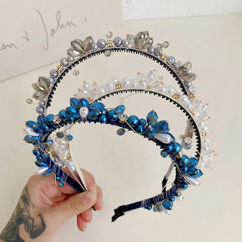 Ar kristāla pērlēm ietītu ziedu galvassega Modes matu aksesuāri Sieviešu Moderns Temperamenta Matu Lente Matu Lente Meiteņu Galvassegas Jaunums
