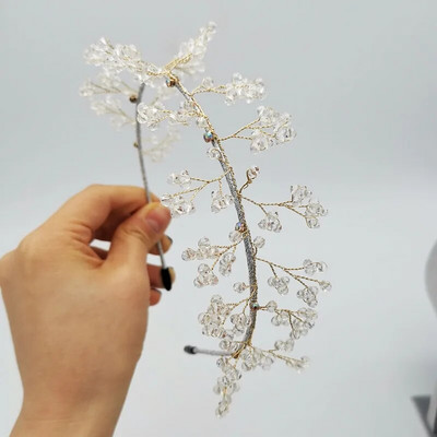 Kristāla tinuma galvas saite modes matu aksesuāri sieviešu trīsdimensiju lapu dubultā plāna sānu galvas saite jauka matu lenta galvassega