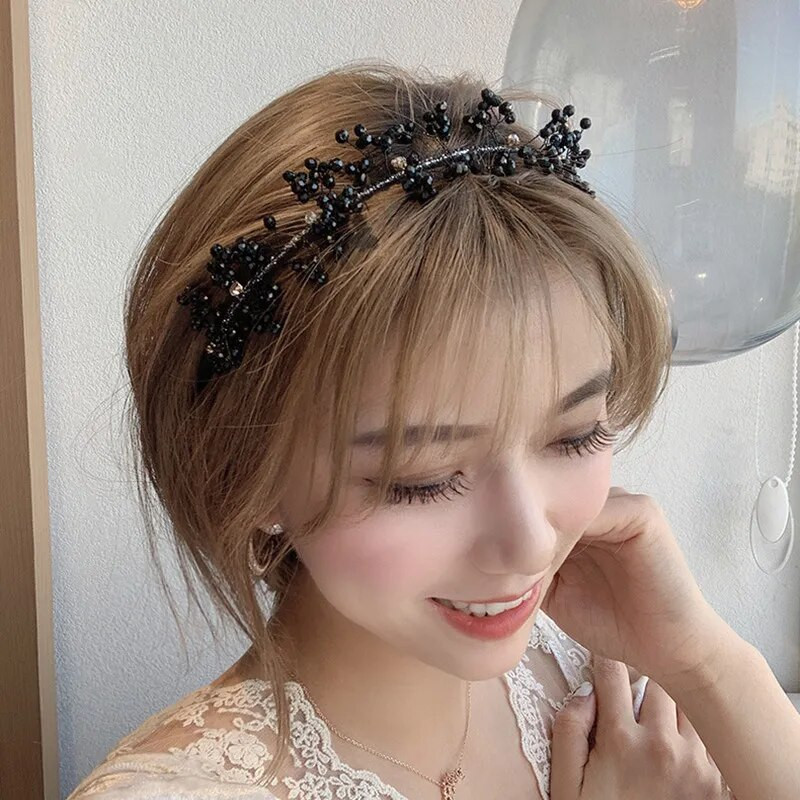 Kristāla tinuma galvas saite modes matu aksesuāri sieviešu trīsdimensiju lapu dubultā plāna sānu galvas saite jauka matu lenta galvassega