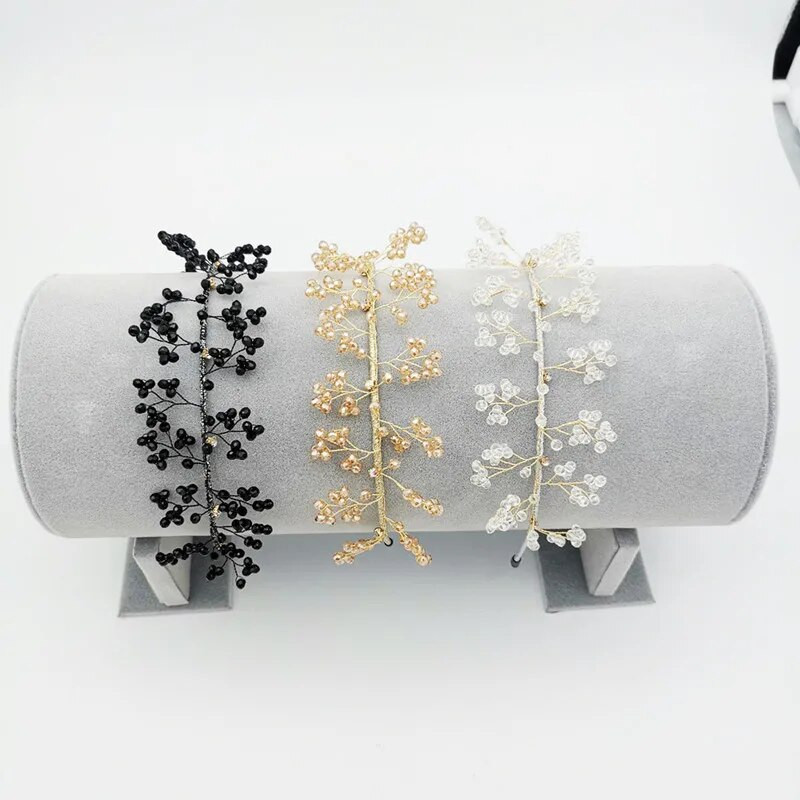 Kristāla tinuma galvas saite modes matu aksesuāri sieviešu trīsdimensiju lapu dubultā plāna sānu galvas saite jauka matu lenta galvassega