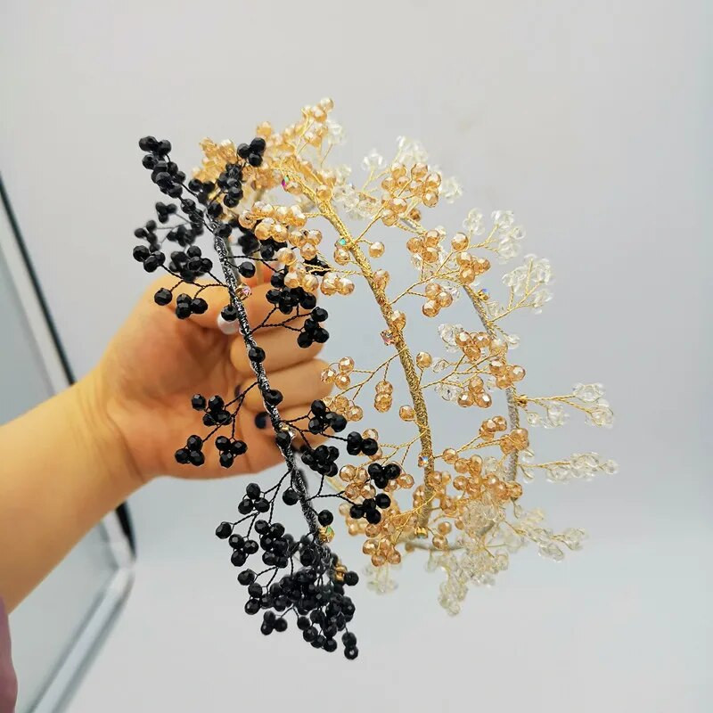 Kristāla tinuma galvas saite modes matu aksesuāri sieviešu trīsdimensiju lapu dubultā plāna sānu galvas saite jauka matu lenta galvassega