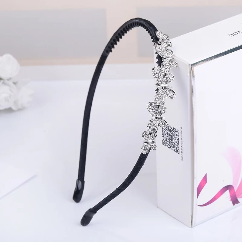 EASYA Antique Silver Χρώμα Vintage Χειροποίητο Κρυστάλλινο Πεταλούδα Μόδα Αξεσουάρ Μαλλιών Μπλε Λευκό Στρας Κεφαλόδεσμος