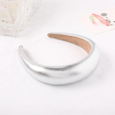 Χοντρό PU σφουγγαράκι με ελαστική ζώνη κεφαλής με επένδυση Vintage Alice Band Αξεσουάρ μαλλιών για γυναίκες και κορίτσια Μαύρο χρυσό ασημί