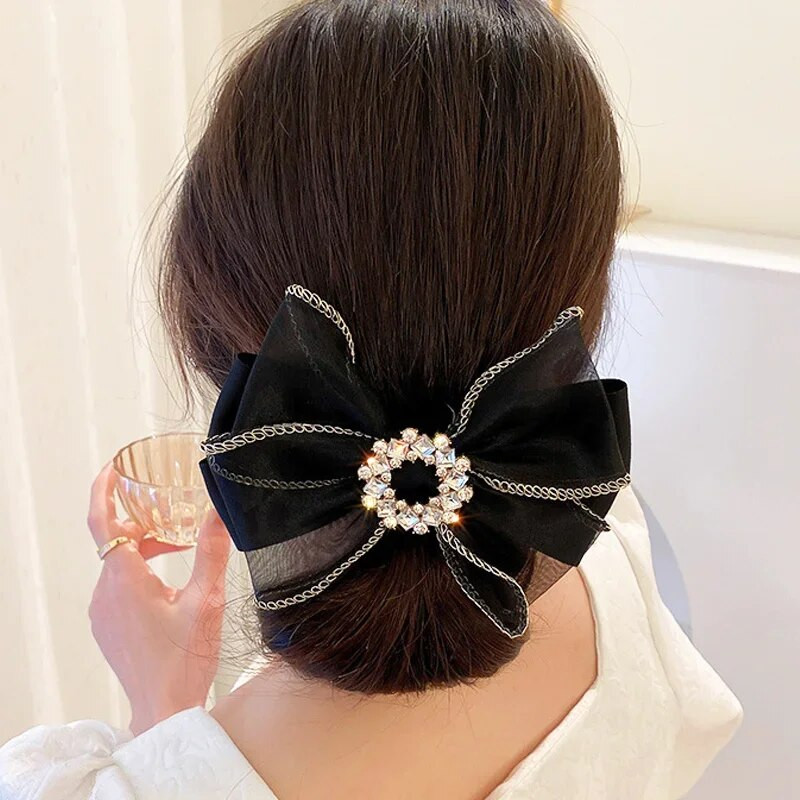 Spīdīgs pilns Rhinestone lociņš matu sprādzei meitenēm Modes dubultā tīkla bantītes matu sprādzes stieņi Sieviešu sānu sprādziena sprādzes matu aksesuāri