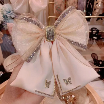 Нов плат, фиби с кристални кристали, щипки за коса с пеперуден лък за жени, модна сватбена шапка, корейски аксесоари за коса